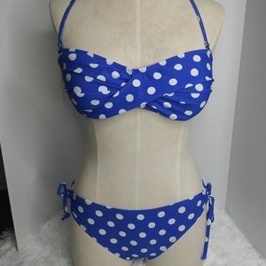 MOSSIMO strapless bikini blue and white polka dots